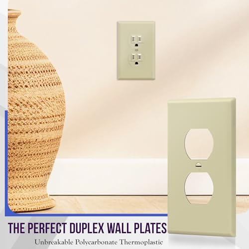 Image of ENERLITES Duplex Receptacle Outlet Wall Plate, Electrical Outlet Cover, Gloss Finish, Mid-Size 1-Gang 4.88 inch x 3.11 inch, Unbreakable Polycarbonate Thermoplastic, UL Listed, 8821M-I-10PCS, Ivory, 10 Pack