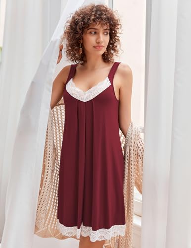 Image of Ekouaer Womens Nightgown 2 Pack Nightgown V Neck Lace Sleepwear Sleeveless Chemise Women's nightgowns & sleepshirts S-XXL