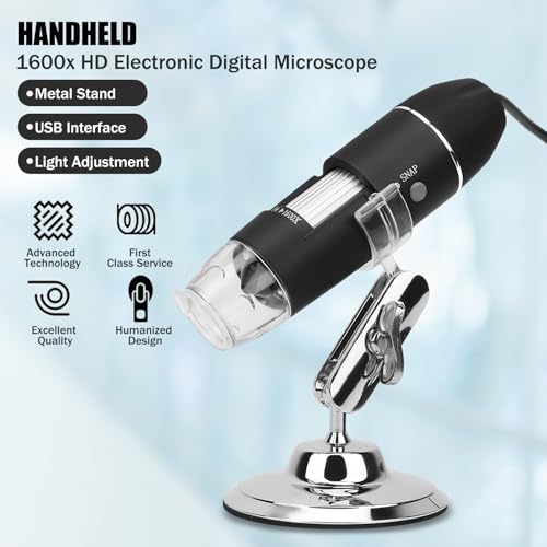 Image of USB Digital Microscope Camera 50X to 1600X LED Microscope HD Handheld Microscopes with Bracket Portable Microscopes Compatible with iOS & Android Devices
