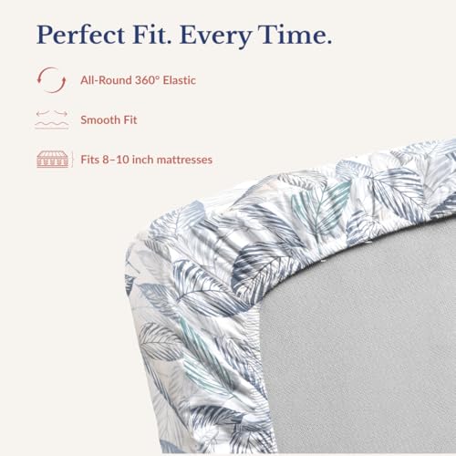 Image of Jaipur Weaves King Size Elastic Fitted Bedsheet, 100% Pure Cotton King Size Fitted Bedsheet for Double Bed with 2 Pillow Covers, 240 TC, 72x78 Inches up to 8-inch Mattress, Leafy (Tealish Blue)