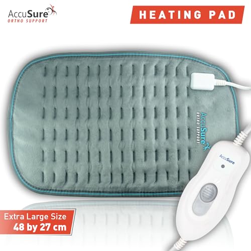 Image of AccuSure T002 Heating Pad (48x27 cm) Extra Large | Electric Heat Pad for Back, Neck, Shoulder, Abdomen, Joint & Period Pain Relief | Ultra Soft Fabric | Fast Heating | Temperature Control | Unisex