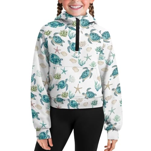 2025 Girl's Hoodies Half Zip Long Sleeve Pullover Sweatshirts Tween Girls Lightweight Casual Fall Crop Tops