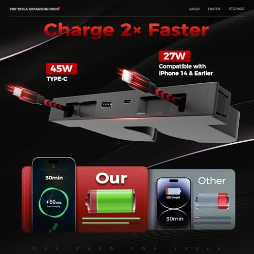 Image of USB Hub for Tesla Model Y Juniper Accessories 2026 & Model 3 Highland 2025 Accessories, Hidden Console Phone Charger Hub, Center Console Interior (1-Type C for ModelY /3 Juniper&Highland)