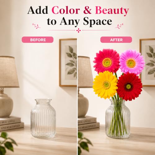 Image of CURATED CART Daisy Artificial Flowers Bunch - Pack of 4, 30 Cm, Gerbera Flowers for Vase | Real Touch with Bendable Stems | Mixed Colours Flower for Home, Kitchen, Office Decor (No Vase)