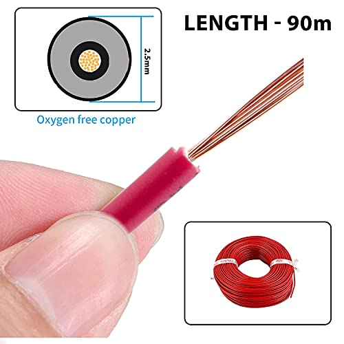 Image of MALLA Copper Wire with Triple Layer PVC Coating, Single Core Flexible Electric Cable for Domestic & Industrial Connections (2.5 mm, 90m Long, Red, 2 Pcs)