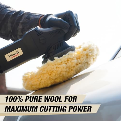 Image of Wavex Wool Polishing Pad 7 Inch | 100% Pure Wool Cutting Pad for Rotary Polishers | Heavy Cut for Oxidation, Scratches, Swirl Marks | Compatible with Compounds, Polishes and Cleaners