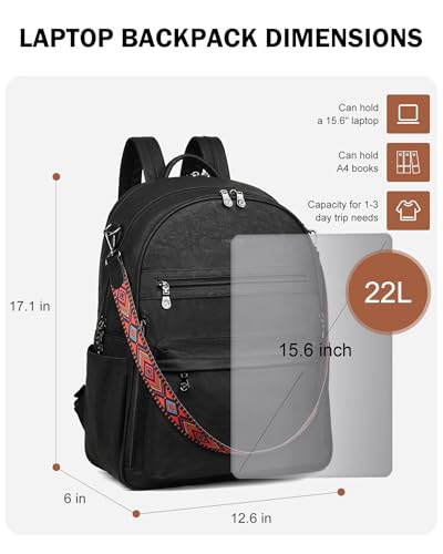Image of FADEON 15.6 Inch Laptop Backpack Purse for Women, Large Capacity | Vegan Leather Backpack with Padded Straps, Laptop & iPad Slots Fits 13 inch, 14 inch & 15.6 inch, Roomy for Daily, Work & Travel