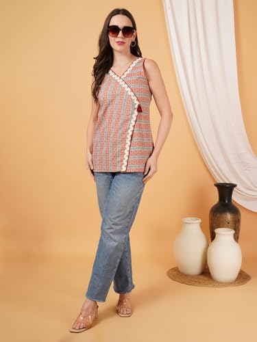 Image of COTLAND Fashions Jaipuri Cotton Angrakha Style Top for Women (Partial Open)