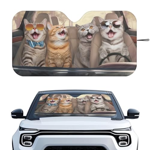 Image of Windshield Sunshade Sun Shade Blocks UV Rays Shade Cat Animal Driving Heat Shield Universal Fit Most Cars Women Men Sun Heat UV Rays Visor Protector 66.53 in *34.44 in
