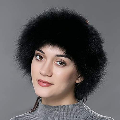 URSFUR Women Headband Real Fox Knitted Scarf Ear Protector Black