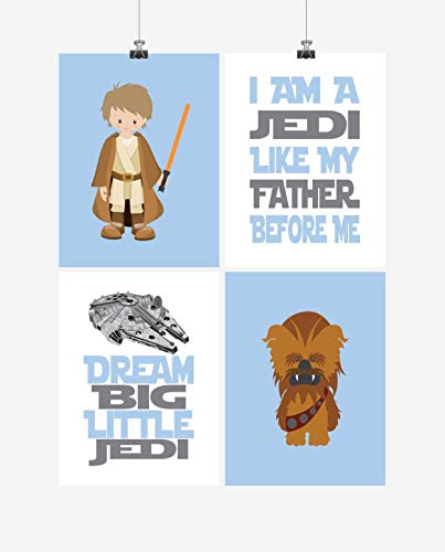 Star Wars Nursery Decor Set of 4 Prints - Luke Skywalker, Chewbacca, I Am A Jedi, Dream Big