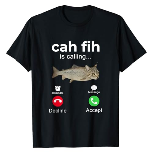 Image of Cah Fih T-Shirt Women's Summer T-Shirt Stylish Printed Casual Shirt with Crew Neck Streetwear Humorous Digital Incoming Call Screen Print Short Sleeve Shirt, O Black, M