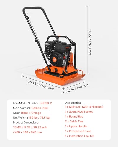 Image of VEVOR Plate Compactor, 7 HP 196CC Gas Engine, 5400 VPM Vibrating Ground Rammer, 4440 lbs Compaction Force, 23 x 18 in Plate, Walk Behind Compactor for Paver Landscaping, Asphalt, Foundation, Soil