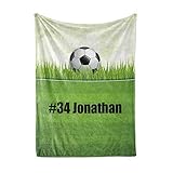 Personalized Custom Soccer Ball Fleece and Sherpa Throw Blanket - Name and Number for Boys Girls...