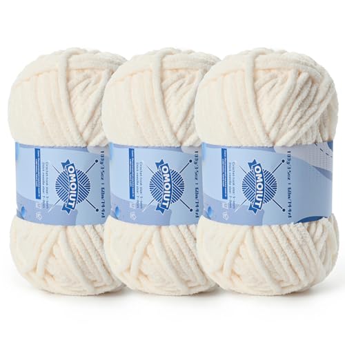 Image of 3 Pack Chunky Chenille Yarn for Crocheting, Baby Yarn for Crocheting Soft Blankets, Bulky Yarns for Crochet Amigurumi, 300g (223yds) Fluffy Velvet Yarns for Hand Knitting (3 Light Beige)