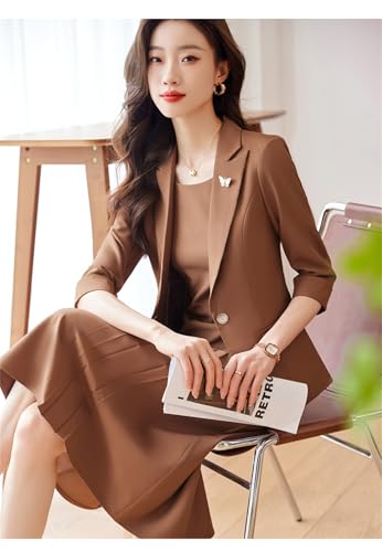 Office Ladies Dress Suits for Women 2025 Solid Single Button Slim Formal Blazer Tanks Dress 2 Piece Set4