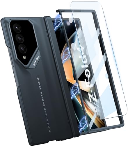 SOUTEM Funda para Samsung Galaxy Z Fold 4 con Protector de Pantalla Frontal y Bisagra Magnética, Ultrafina de PC Rígido con Diseño de Coche Deportivo Carcasa Protectora para Samsung Z Fold 4(Verde)