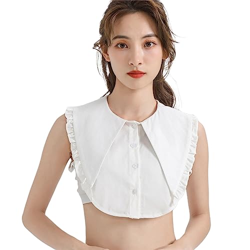Kalttoy Blusa triangular con solapa grande y cuello falso, desmontable, con botones, media camisa, ombliguera para mujer, collares falsos para blusas para mujer, blanco, Talla única