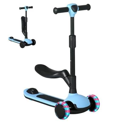 AIYAPLAY Patinete para Niños 2 en 1 Patinete Infantil Asiento Plegable con Altura Ajustable 3 Ruedas Brillantes para +18 Meses Carga 50 kg 58x31x64-79 cm Azul