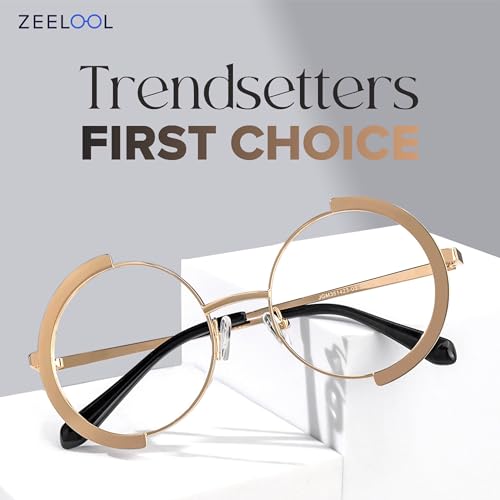 Image of Zeelool Vintage Metal Round Eyeglasses Frame for Women with Non-prescription Clear Lens ZJGM351423-03 Glod