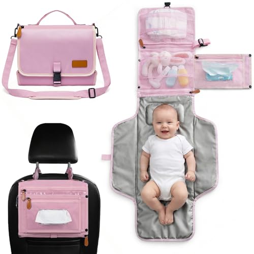 UBRAVOO Cambiador de pañales portátil, bolsa de viaje para cambiador de pañales para bebé con bolsillo para toallitas, cambiador portátil de diseño inteligente, kit de estación de viaje para bebés