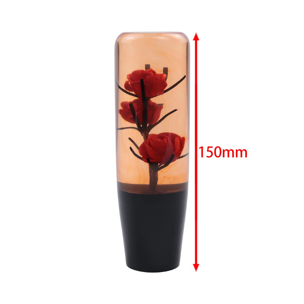 Universal 15CM JDM Clear Red Real Flowers Manual Car Gear Stick Shift Knob