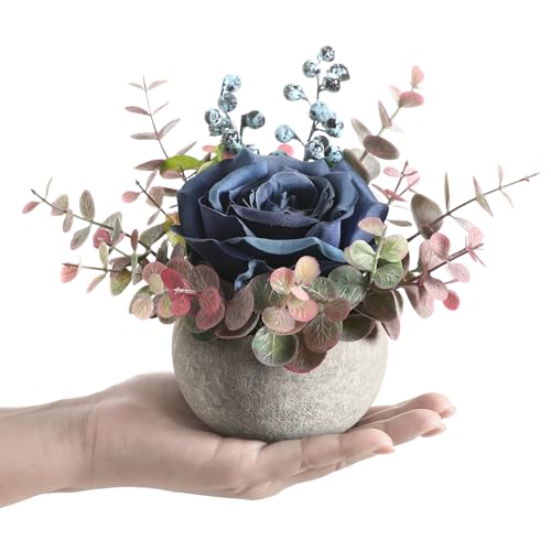 Wenhuidr Artificial Flowers Kit with Pot, Combination of Fake Silk Blue Roses and Greenery, Faux Small Plant Potted with Eucalyptus Leaves for Offices Bookshelf Home Room Party Wedding Decorations - Cosy Home Interiors Wenhuidr Artificial Flowers Kit with Pot, Combination of Fake Silk Blue Roses and Greenery, Faux Small Plant Potted with Eucalyptus Leaves for Offices Bookshelf Home Room Party Wedding Decorations