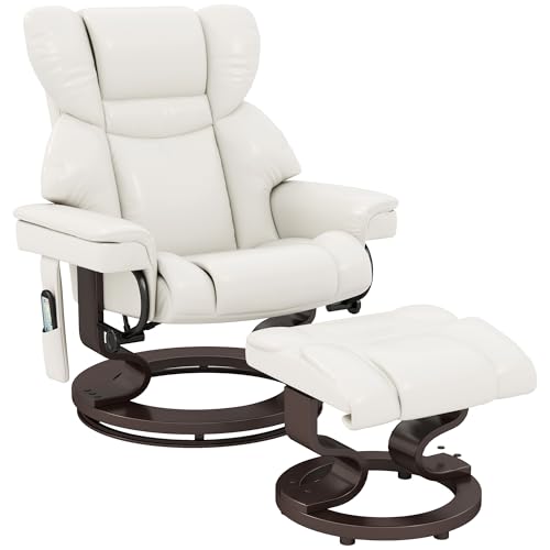 HOMCOM Relaxsessel mit Hocker, 360°drehbarer Fernsehsessel mit Massage, Liegefunktion, Massagesessel mit Seitentasche, Liegesessel, Kunstleder für Wohnzimmer Cremeweiß HOMCOM Relaxsessel mit Hocker, 360°drehbarer Fernsehsessel mit Massage, Liegefunktion, Massagesessel mit Seitentasche, Liegesessel, Kunstleder für Wohnzimmer Cremeweiß