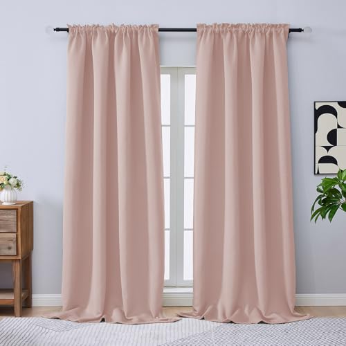Image of Blush Pink Blackout Curtains 96 Inch Length 2 Panels Set, Solid Thermal Insulated Room Darkening Soft Fabric Privacy Curtains for Sliding Door, Dual Rod Pocket Window Drapes, 2x50Wx96L Inches