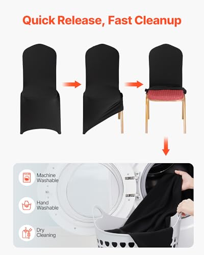 Image of VEVOR Chair Covers, Polyester Spandex Chair Cover, Stretch Slipcovers for Wedding Party Dining Banquet Flat-Front Chair Covers (Black-a, 100PCS)