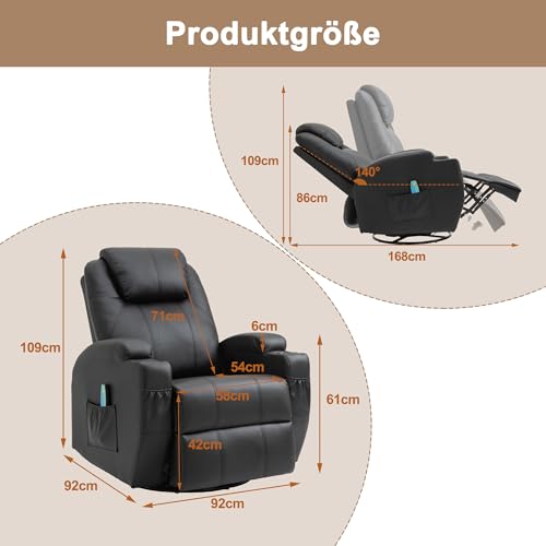Thanaddo Elektrische Massagesessel Relaxsessel mit ärmefunktion und Vibration, TV Sessel mit Liegefunktion, mit USB, Liegefunktion Wärmefunktion,neu Schwarz – Bild 3