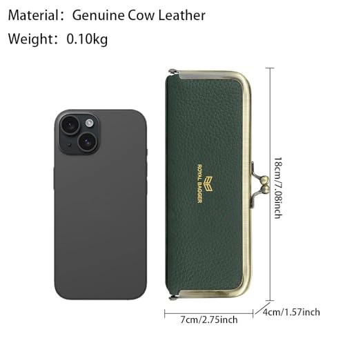 Image of Royal Bagger Genuine Leather Fashion Glasses Case - RFID Blocking, Fashion Pencil Bag with Kiss Lock, Coin Purse for Women