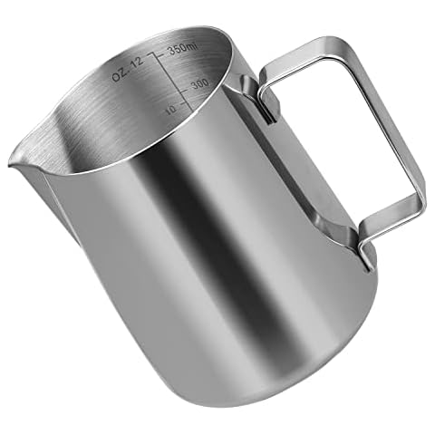Milk Frother Jug for Coffee Machine - 350ml/12oz 304 Stainless Steel Milk Pitcher Cup,Metal Barista Accessories for Cappuccino Latte and Espresso,Dishwasher Safe Cover