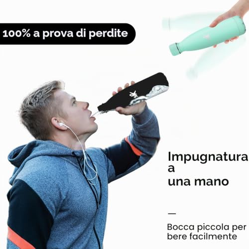 KollyKolla Borraccia Termica, 500ml, Termos senza Perdite, Bottiglia Acqua in Acciaio Inox, Sottovuoto a Doppia Parete, Borraccia Bambini per Sportiva, Scuola, Palestra, Viaggi - Blu Verde - Immagine 4