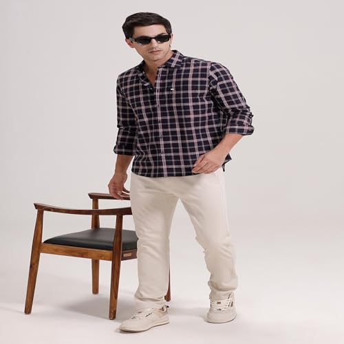 Image of BASICS 100% Cotton Checked Shirt for Men | Slim Fit | Everyday Smart Casual Wear | Full Sleeve