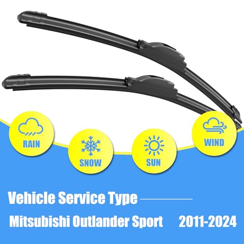 Image of Gavimnal Silicone Wiper Blades Fits Mitsubishi Outlander Sport 2011-2024 | 24 inch+21 inch Front & 10 inch Rear, All-Weather, Streak-Free, OE-fit, Quiet, Easy One-Click Install