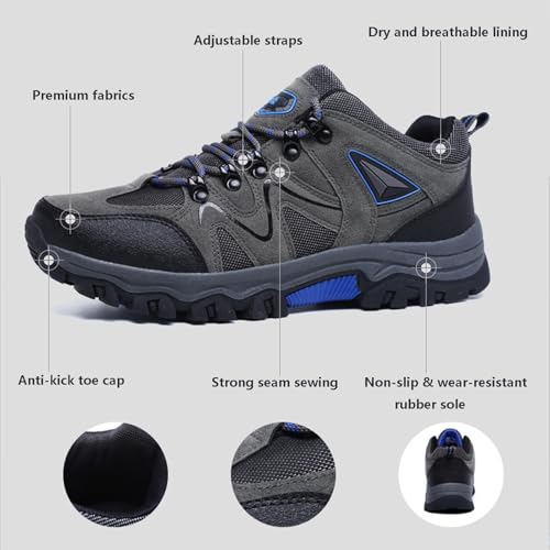 Dalader Orthopedic Hiking Shoes, Dallader Men's Comfortable Waterproof Orthopedic Walking Shoes Outdoor Wear-Resistant Hiking Shoes(Gray,US 9.5)2