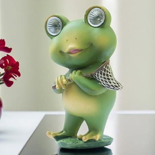 Playful Solar-Powered Resin Adorable Frog Statue – Perfect Garden and Indoor Decor with Auto Light-Up Eyes (Catch It All) — photo — 8 of 9