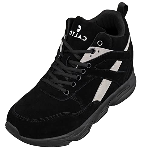 CALTO Men's Invisible Height Increasing Elevator Trainer Shoes - Black/Grey Lace-up Fashion High-Top Hiker Sneakers - 4.0 Inches Taller - S33594 - Size 11 D(M) US