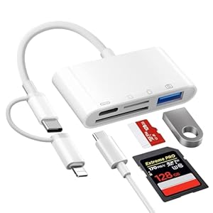 Dual Lightning & USB-C Kartenleser, 4-in-2 SD/TF Kartenadapter iPhone mit Aufladung und USB OTG Port, Kamera Kartenbetrachter für iPhone 16/15/14/13/12/11/8/7/X/XS, iPad, Samsung, Android, etc