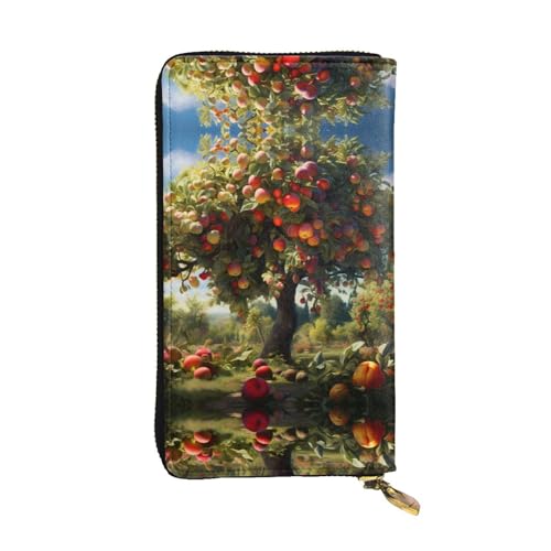 Stylish Harvest fruit trees Printing Leather Wallet - Long Clutch for Women, RDurable Material, 12 Card Slots, Zipper Compartments