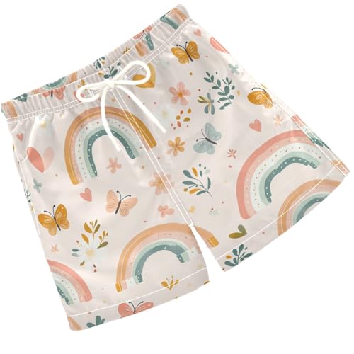 Pigsaly Boys Swim Trunks Rainbows Butterflies Leaves Boys Board Shorts Swimsuit Swimwear Summer Bathing Suit S
