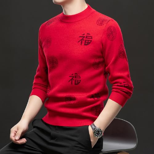 Chinese New Year red lucky letter sweater men's thick warm and festive fashionable top2