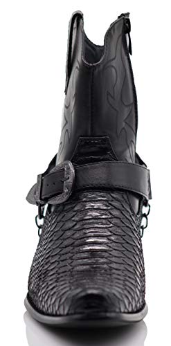 Alberto Fellini JAPAN BLACK SIZE 10 Men'S Crocodile Prints Western Cowboy Boots With Side Zipper, Belt Buckle And Metal Chain thumb #2
