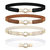 werforu cintura elastica da donna, skinny per abiti, stile retrò, elasticizzata, cintura sottile con fibbia, 4 pezzi, g-nero+marrone+bianco+oro, für taillengröße 80cm-100cm