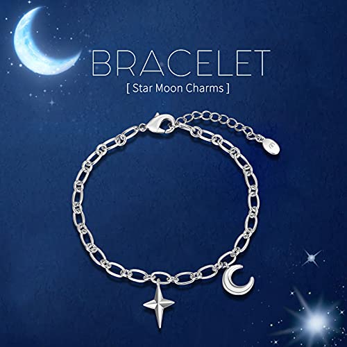 E Star Moon Charms Bracelet for Women, Women Dainty Adjustable Link Chain Bracelet, Trendy Women's Charm Bracelet - Image 6