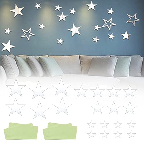 KBNIAN 20 Pièces Stickers Muraux Étoiles Argent Stickers Étoiles Miroir 3D Décoration Murale Stickers Miroir Autocollant en Acrylique Stickers Étoiles Chambre Fille 3 Tailles pour Mur, Porte, Fenêtre