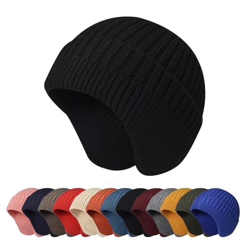 Enwokran Wintermütze Herren mit Ohrenklappen, Warme Beanie Strickmütze, Weiche Grobstrickmütze Winter Mütze,Atmungsaktiv Weich Sportmütze für Herren und Damen Outdoor...