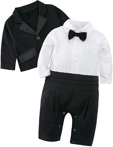 mintgreen Abbigliamento Neonato Maschio Battesimo, Gentiluomo Matrimonio Pagliaccetto Papillon Giacche Tute, Nero, 6-9...