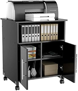 Yaheetech Rolling Printer Stand with Storage for Office Home, Wood Cabinet Work Cart